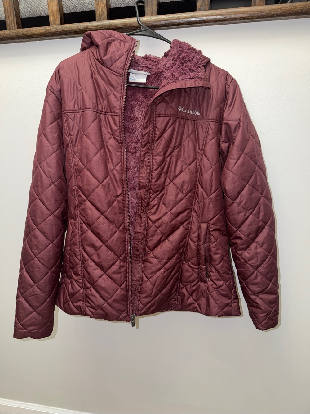 Columbia Women's Quilted Hooded Puffer Jacket in Burgundy